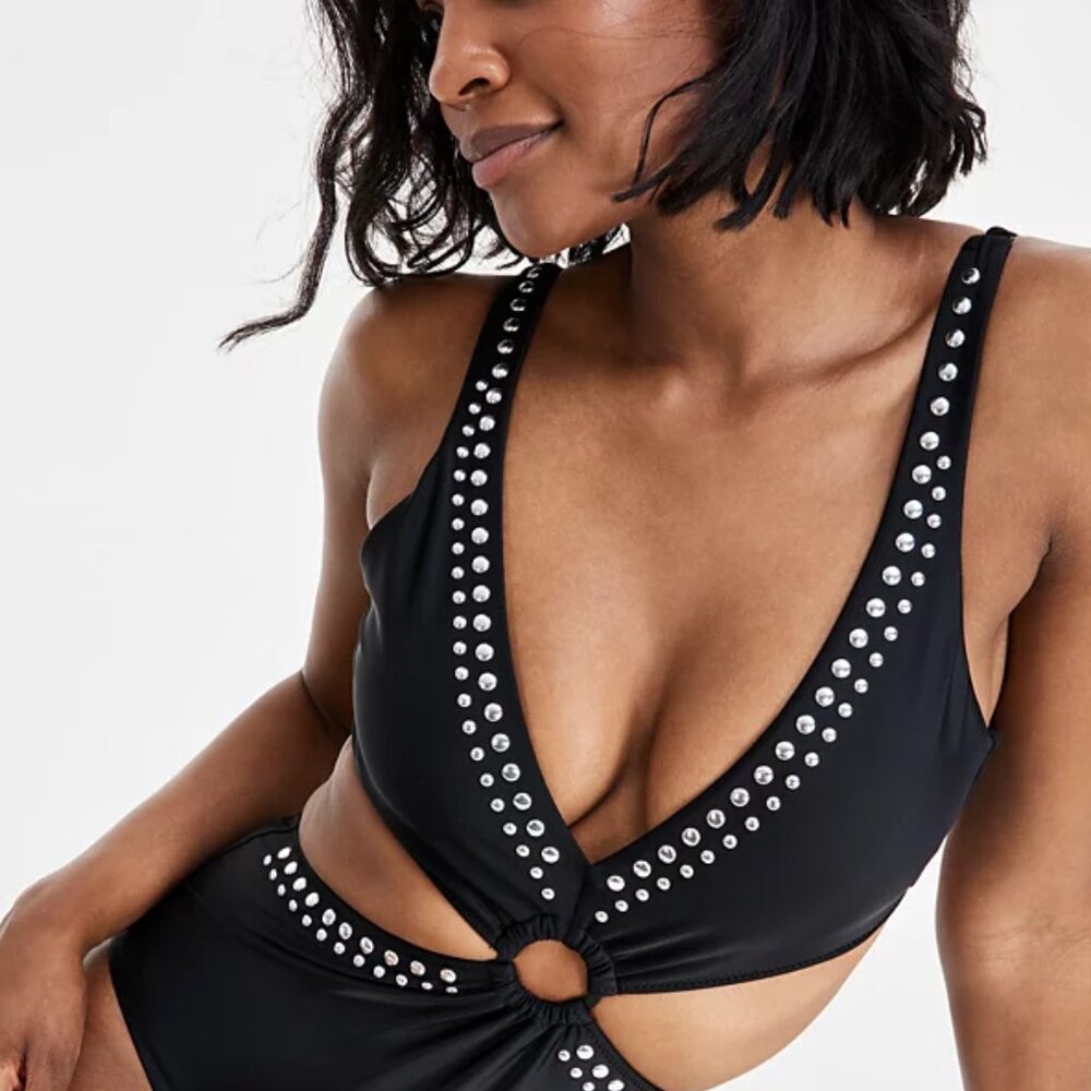 Bar III Women's Tell Me About It Stud One-Piece Swimsuit Sz L - Picture 3 of 13